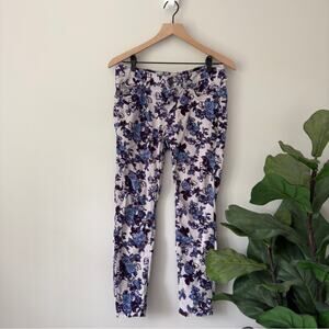 Free People Floral Corduroy Pants 5-Pocket Belt Loops Zip Button Stretch Cotton